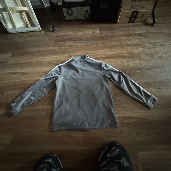 Adidas Kids XL Gray Zip-Up Jacket with White Stripes – Classic Sporty Style - Picture 2 of 6